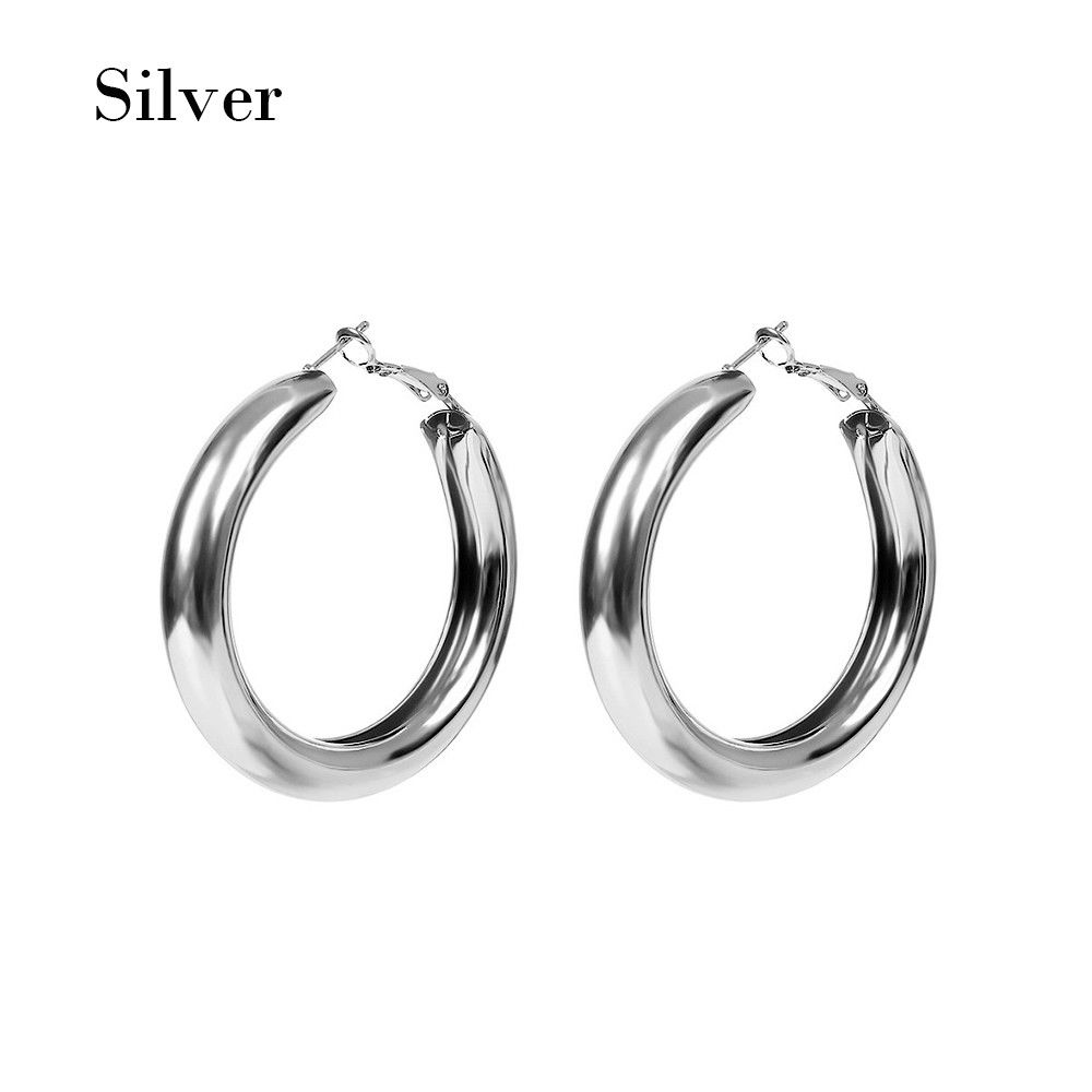 Punk Rock Hoop Earrings Minimalist Thick Tube Big Round Circle Gold Hoop Earrings Hyperbole Jewelry for Women Girls: Silver