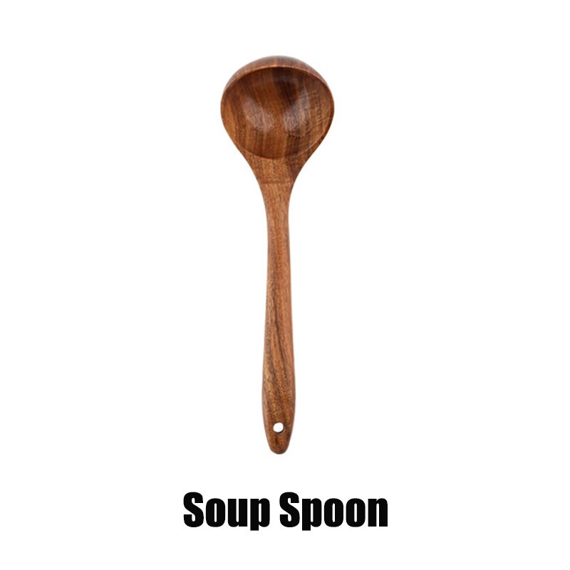 7 Uds. De cucharas de madera para cocinar juego de utensilios de cocina Cocina de madera conjunto de accesorios para cocina espátula de madera herramientas de cocina vajilla: Soup Spoon