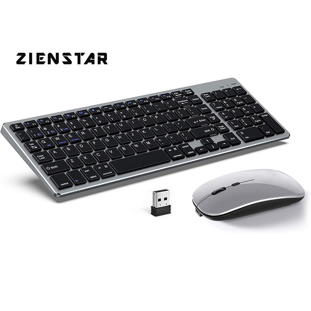 Zienstar – ensemble clavier et souris sans fil Rechargeable, en Silicone, Ultra-mince, version anglaise, double , Bluetooth + 2.4G