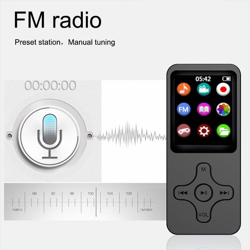 MP3 MP4 Avec Bluetooth Haut-Parleur Touche tactile Intégré 16/32 GO HiFi Mini Portable Walkman avec Radio FM L&#39;enregistrement E-book