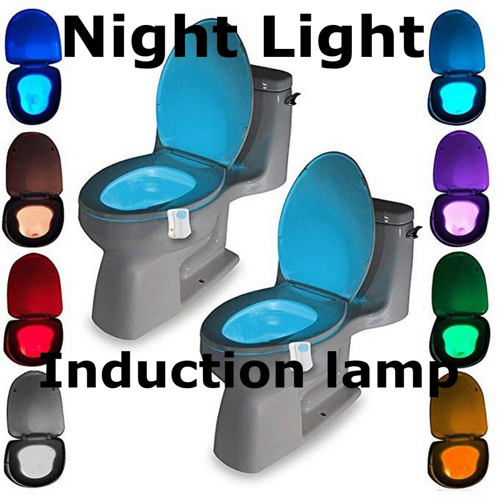 Abattant WC veilleuse LED lampe Induction étanche rétro-éclairage 4.5 V capteur de mouvement WC 8 couleurs cuvette de toilette LED lampe Luminaria