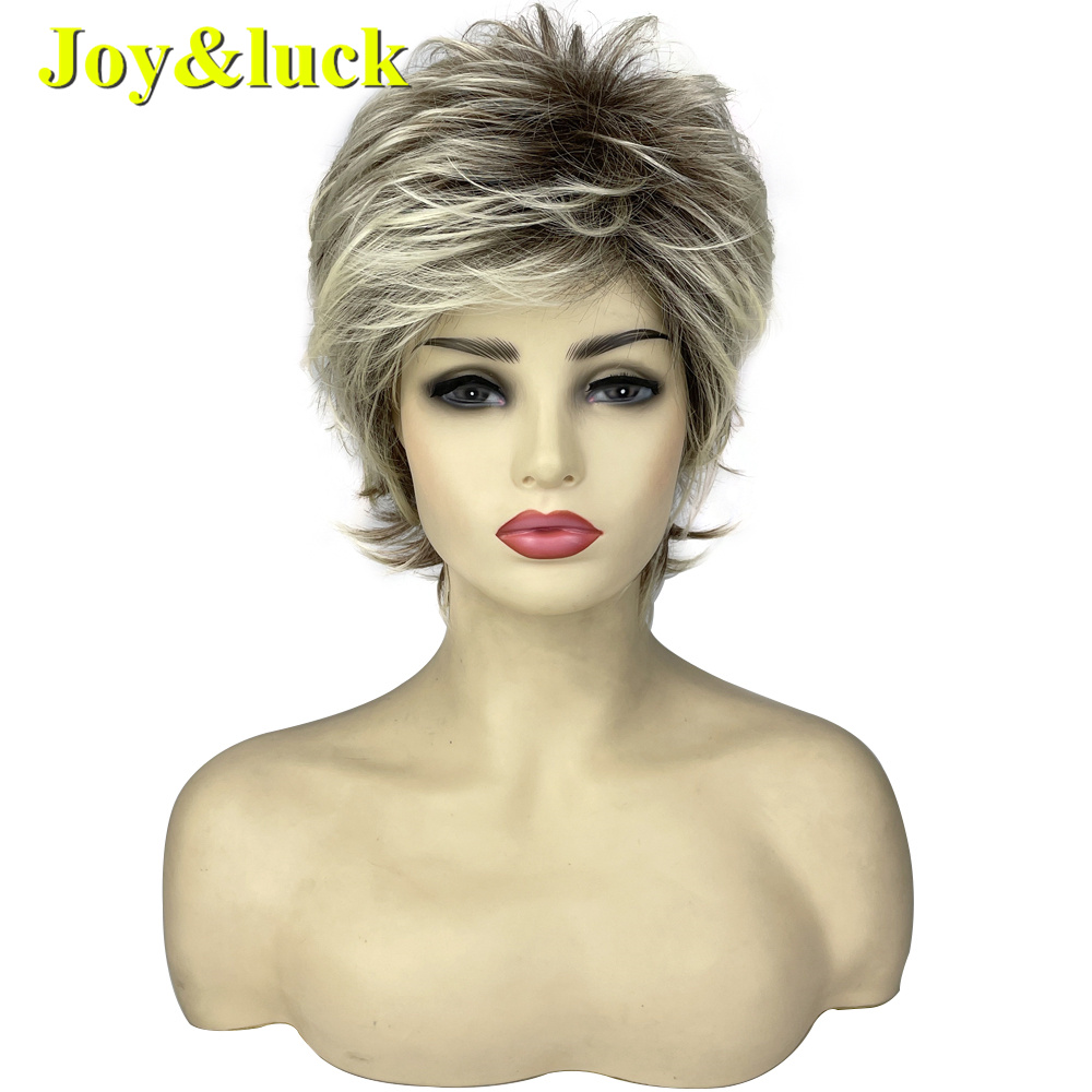 Short Ombre Blonde Wig Synthetic Bob Straight Hair With Bangs Women Natural Daily Wear Wig: #35