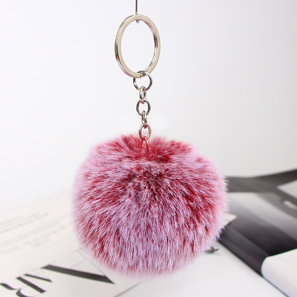 20 Colors Fluffy Fur Pom Pom Keychains Soft Faux Fur-like Ball Car Keyring Key Holder Women Bag Pendant Jewelry: red-white