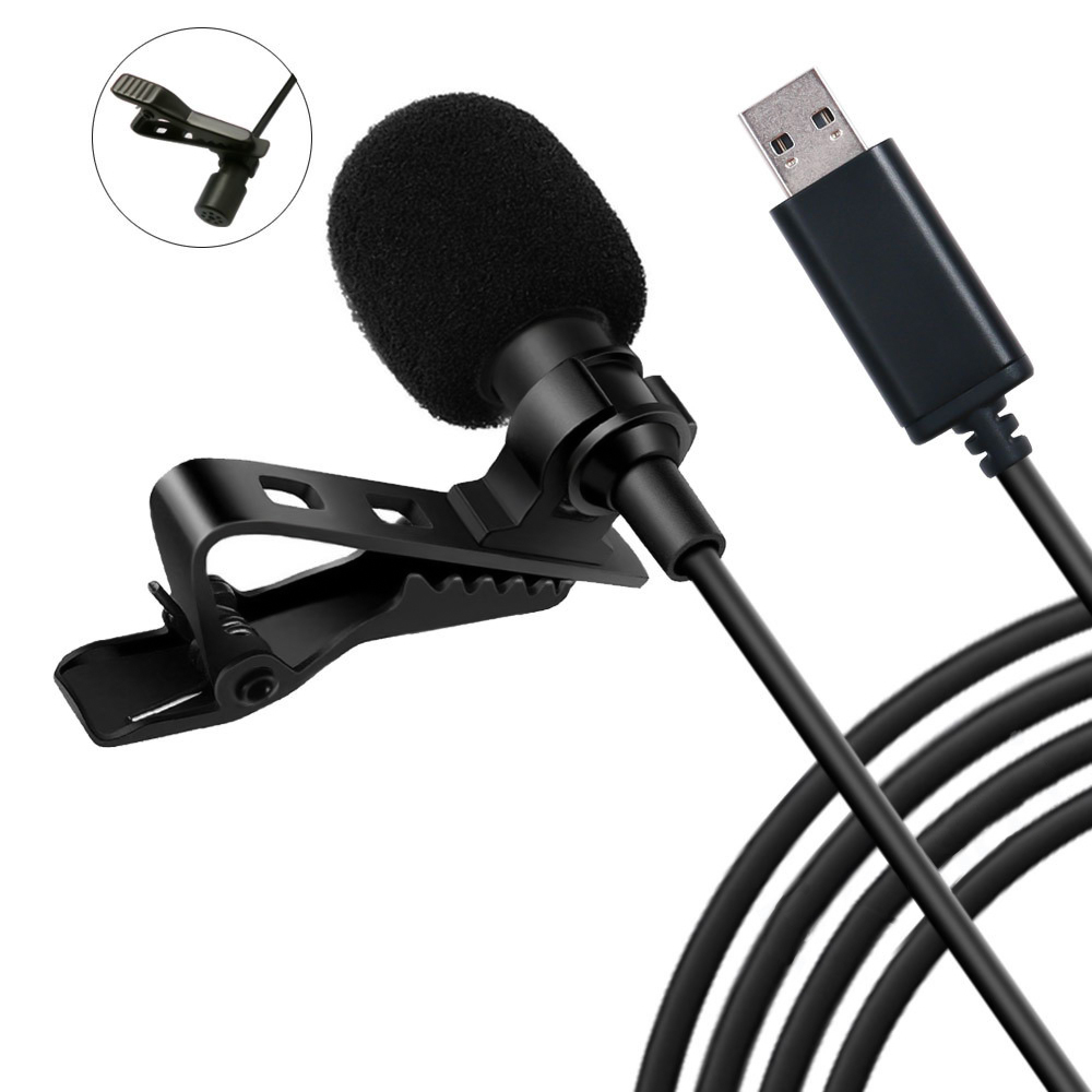 Portable USB Mini Microphone 1.5m Lapel Lavalier Mic Clip-on External Buttonhole Microphones for Laptop Computer Recording Chat