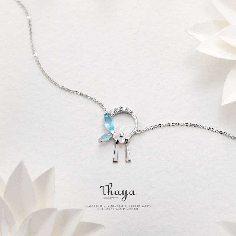 Thaya Blumen und Blätter Quasten Halskette 925 Silber Cubic Zirkon Kristall Halskette für
