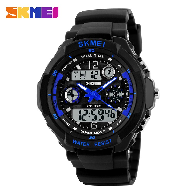 SKMEI Sport Horloges Mannen Dual Display Horloges Chronograph 50M Waterdicht Alarm Kalender Back Light Horloge 0931: Blue
