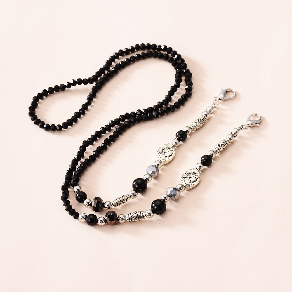 Dowaka Black Crystal Beaded Mask Chain Holder Anti-Lost Hanging Rope Long Necklace Chains Neck Strap String Layers Bracelet: Style 01