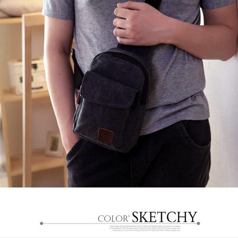 Small Chest Sling Bag Travel Hiking Cross Body Messenger Shoulder Casual Solid Canvas Bag Handbag