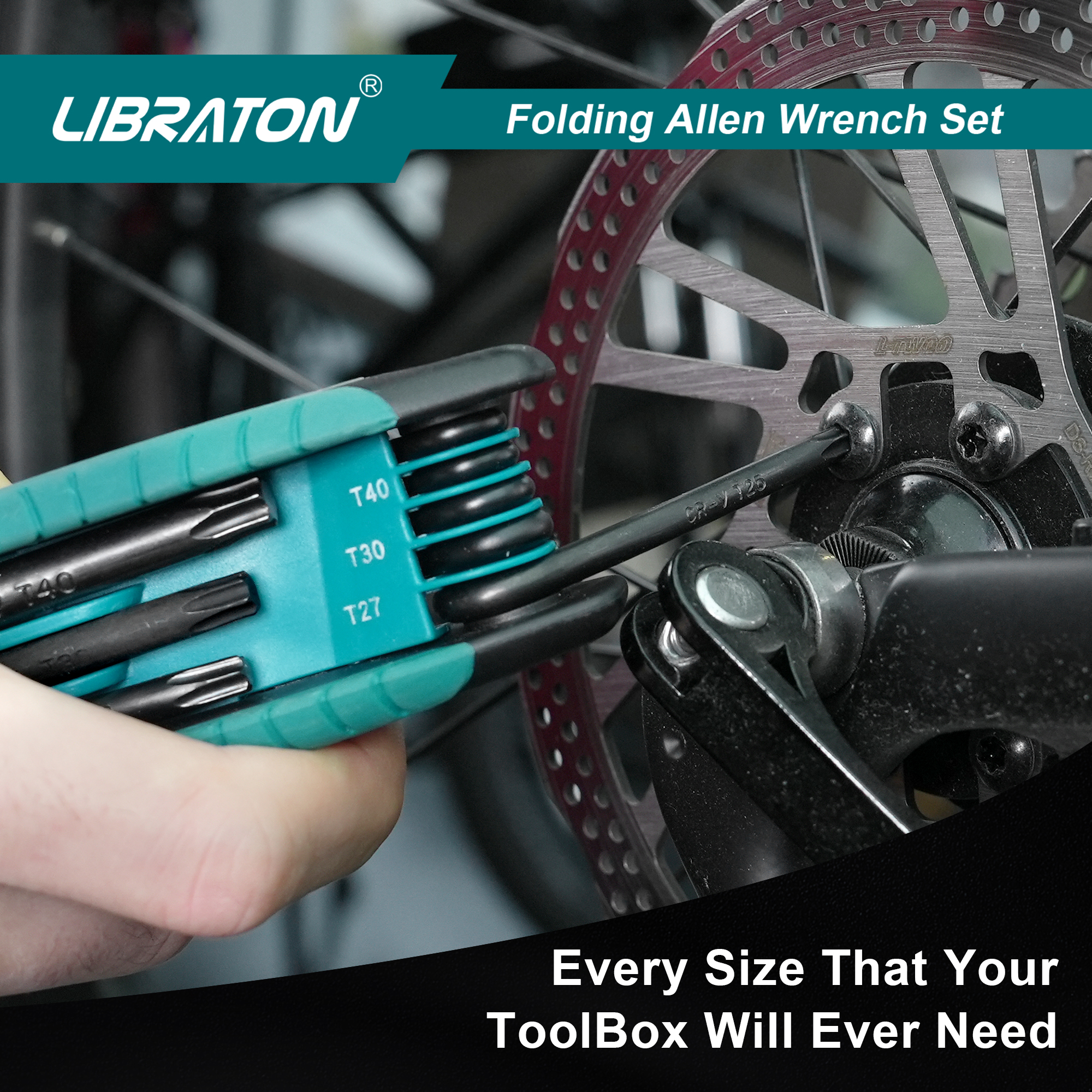 Libraton 8 en 1 clé hexagonale Torx pliante Allen poche clé étoile Portable Kit tailles T-9 à T-40 pour l'entretien des vélos