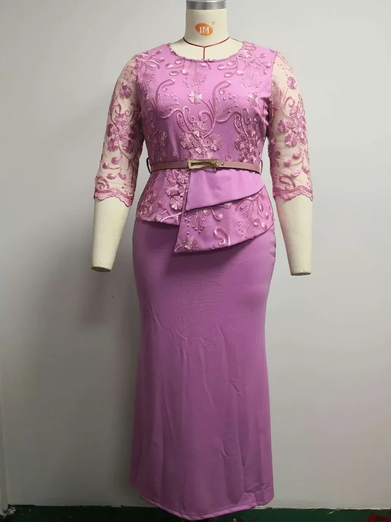 4xl 5xl size julekjoler kvinder o-hals 3/4 ærmer lang maxikjole blonde patchwork festkjole