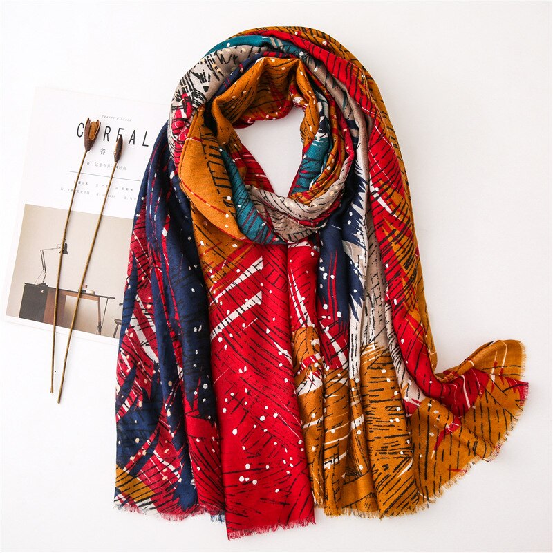 Luxe ombre viscose sjaal met veren en franjes, damesprint, zachte hijab sjaal, foulards, moslim snood 180*100cm: 1