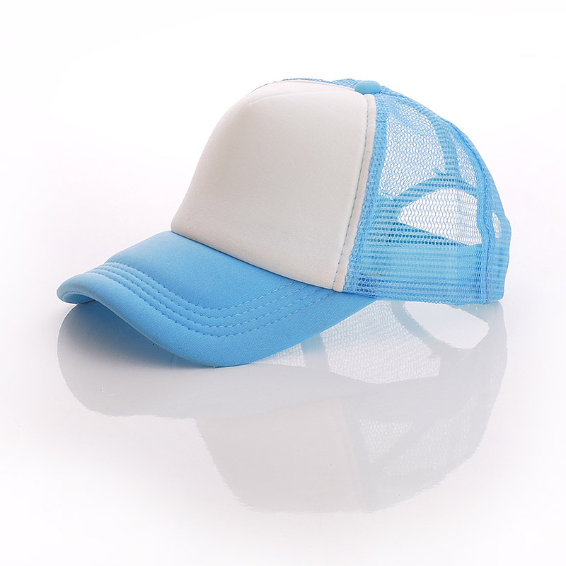 10pcs Sublimation Blank Colorful Polyester Mesh Cap Hat with Pink Grey Black Blue DIY Heat Press Printing Transfer: Light Blue