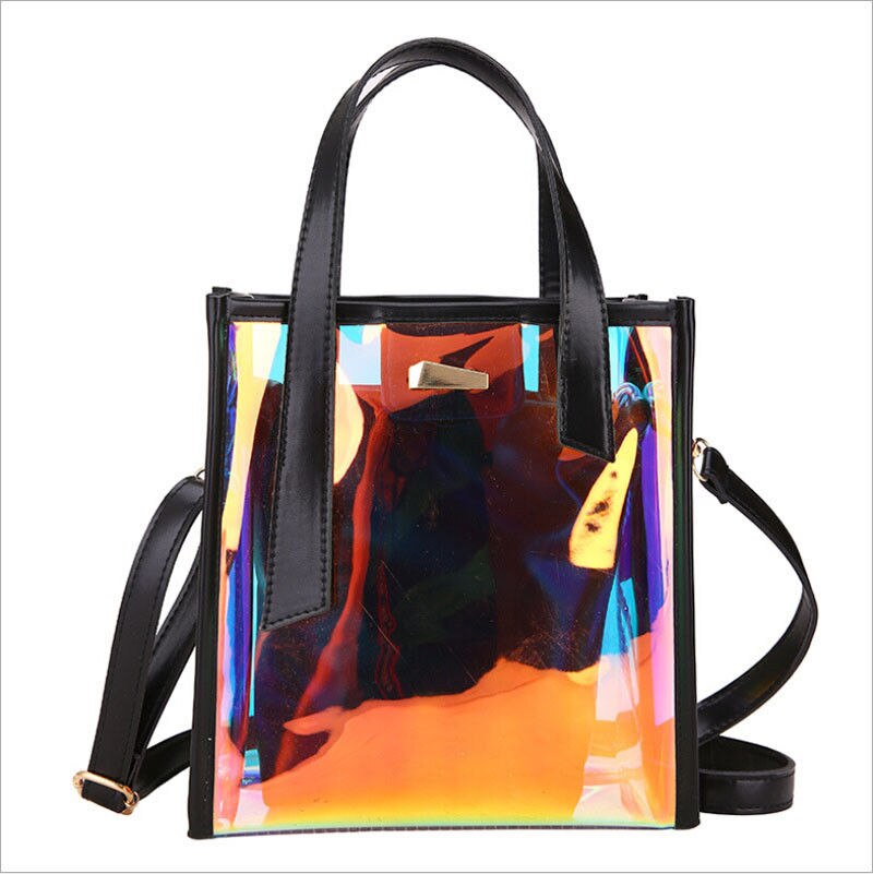 Bolsa de ombro feminina transparente, sacola de mão da moda 2 pçs/set de ombro selvagem: Black