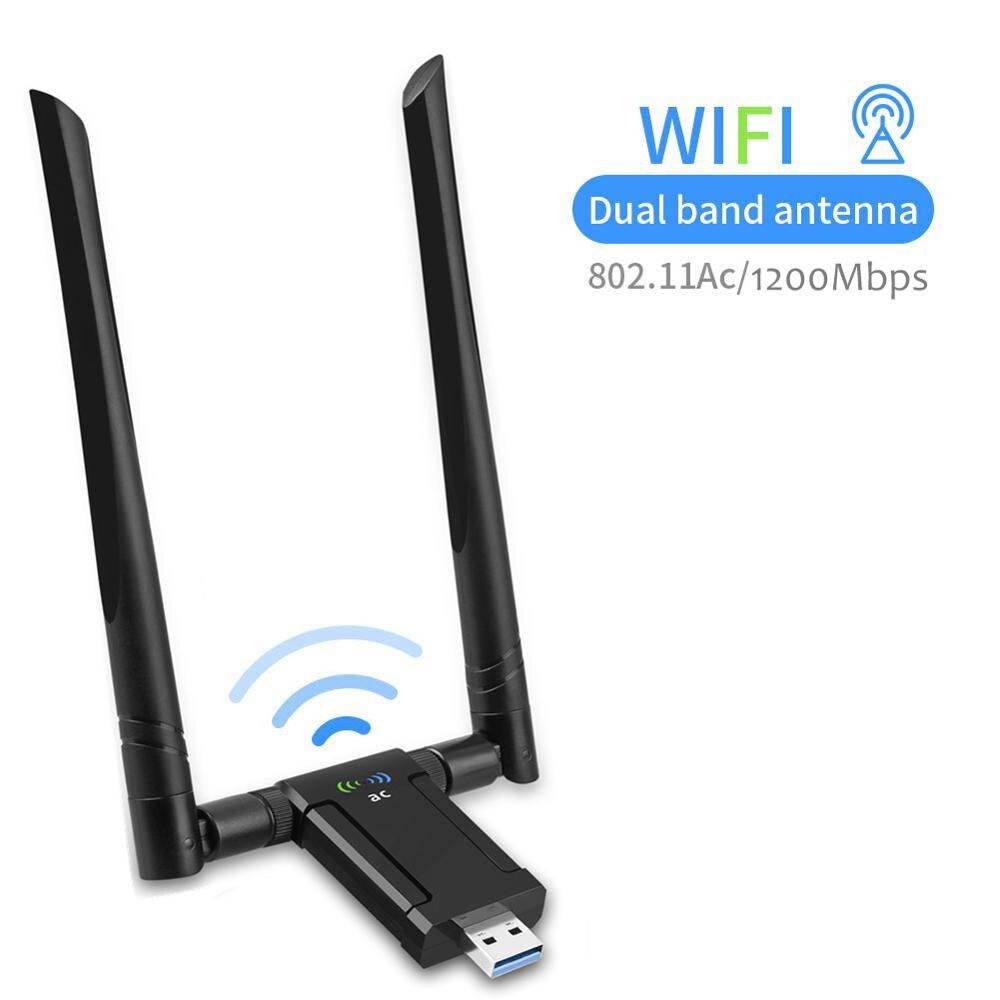 1200Mbps Wireless USB Network Card USB3.0 Dual Band 2.4G&5.8G Wifi Receiver & Wireless Adapter for PC with 2Pcs Antennas: without base