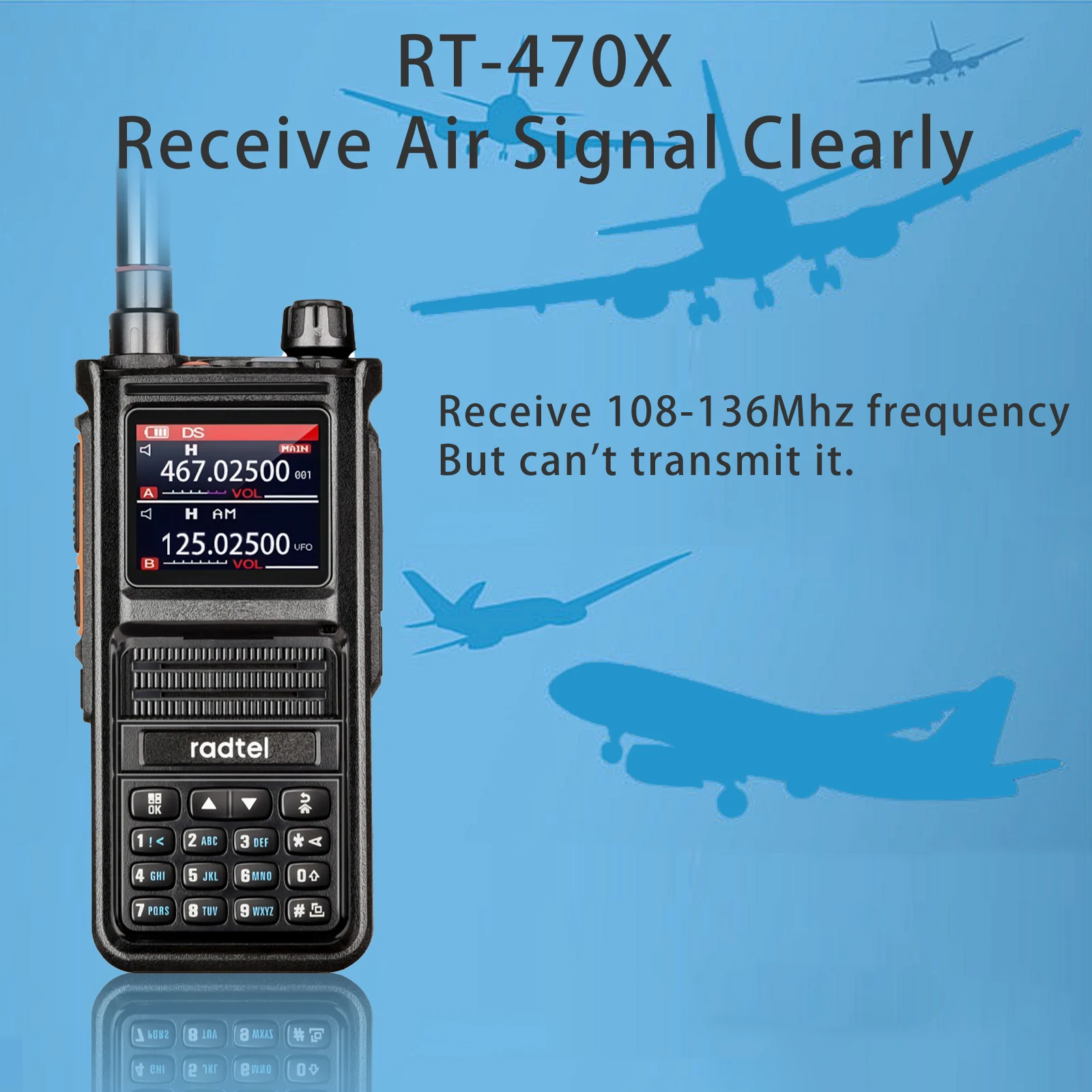 Radtel RT-470X Plus Bluetooth Ham Walkie-Talkies 256CH Air Band Dwukierunkowa stacja radiowa Lotnictwo NOAA Police Marine Transceiver