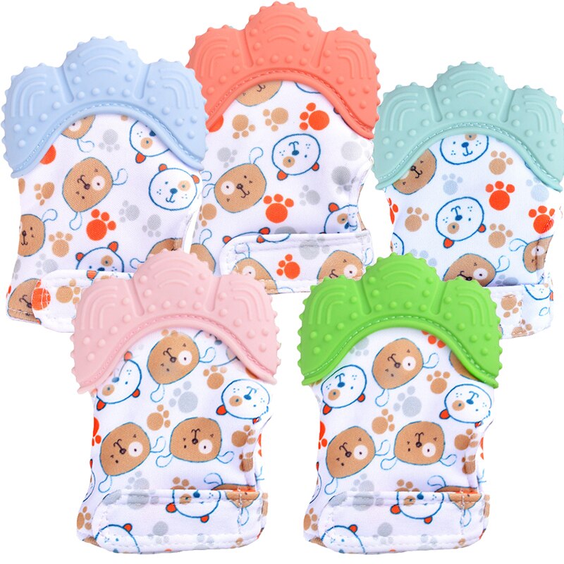 Baby Silicone Teether Gloves Animal Palm Bite Chew Training Toys Squeaky Grind Baby Teething Protect Anti-bite Gloves BPA Free