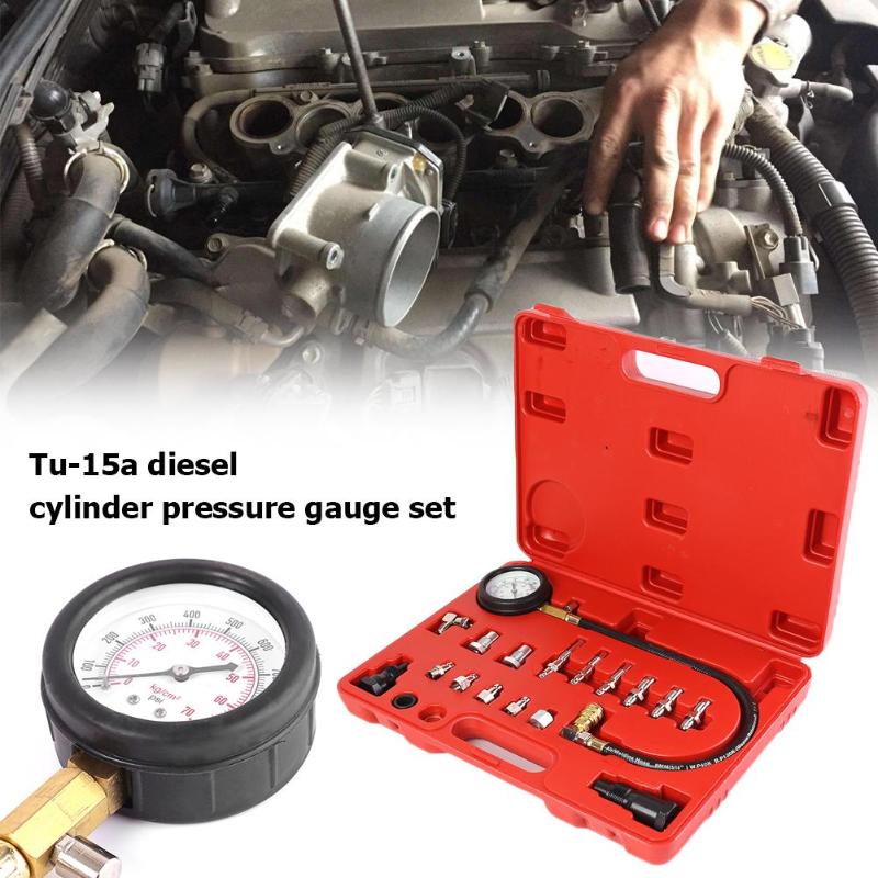 Car Diesel Engine Cylinder Compression Tester Kit Excellent Durable Plastics and Metals Pressure Gauge and Adapter Set