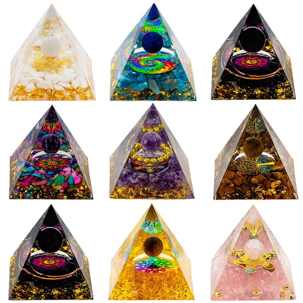 Generador de energía de cristal Natural pirámide peridoto amatista Reiki curación Chakra pirámide de resina decoración egipcia decoración de la habitación 1 ud.