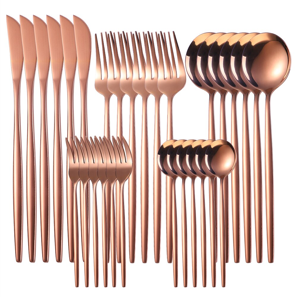 Couverts en acier inoxydable, 30 pièces, service de table en or, vaisselle en acier inoxydable, fourchette en or, cuillère couteau, service d'argenterie de luxe pour Banquet: 30Pcs RoseGold