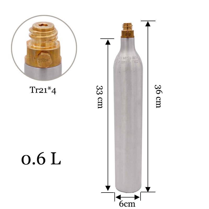 0.6L Soda Water Cilinder Co2 Fles Tank met Klep Tr21 * 4 150BAR/2250PSI Hoge Druk Soda Water Tank