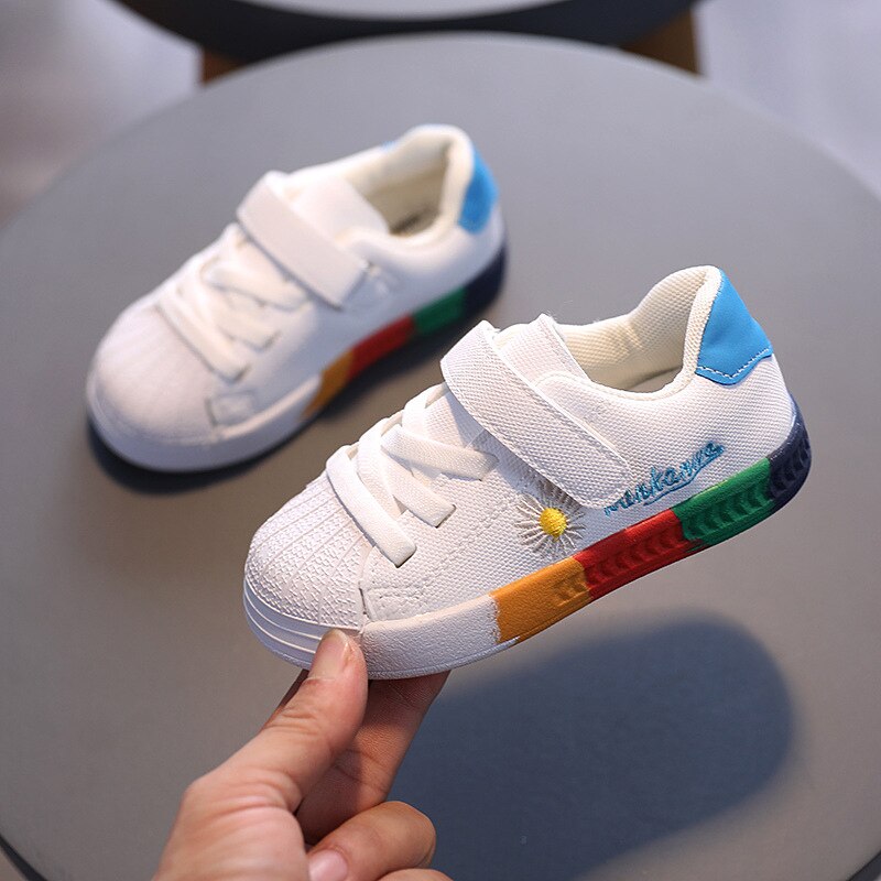 Baby Schoenen Peuter Meisjes Jongens Sport Schoenen Voor Kinderen Meisjes Baby Flats Kids Sneakers Casual Regenboog Bodem Baby Zachte Schoenen: Blue / 23