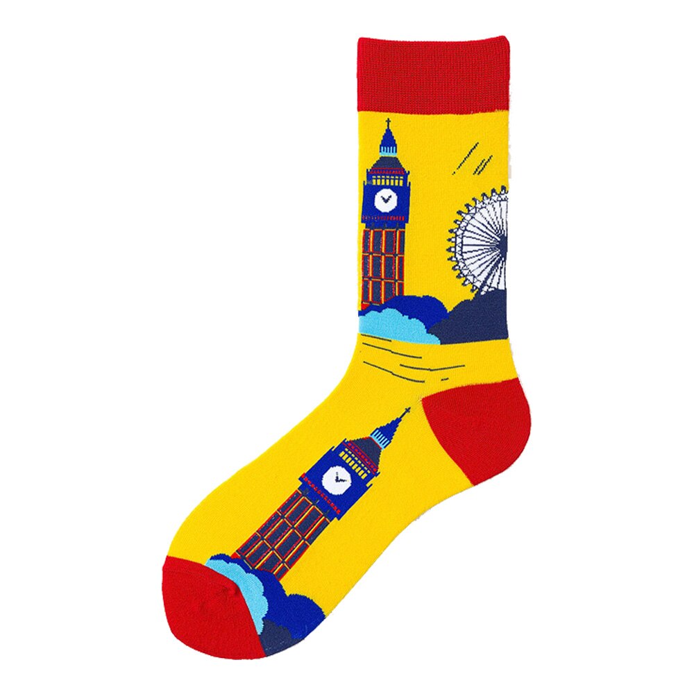 Calcetines divertidos de algodón peinado para Hombre, calcetín con de corona, Big Ben, Noria, tetera, autobús, doble piso: 5