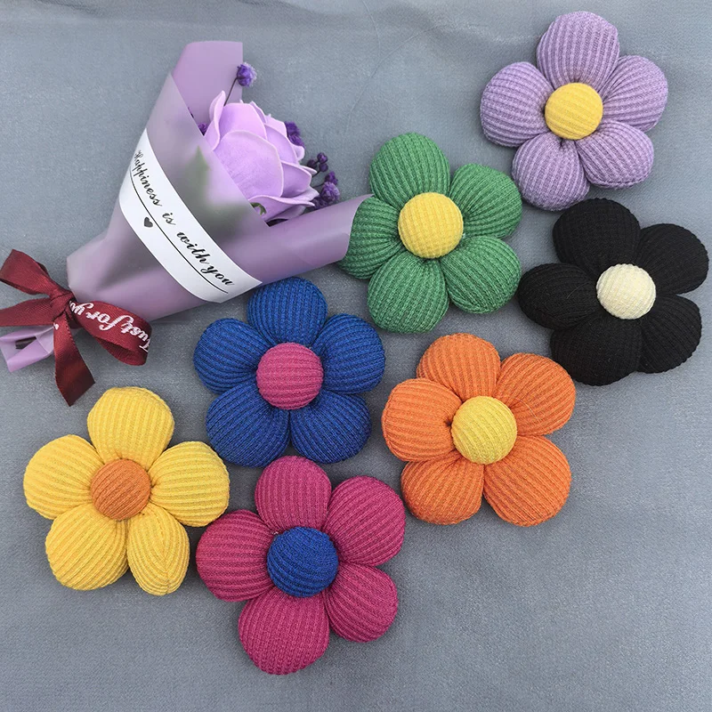 Flores para manualidades, 10 piezas, relleno de flores, tela de algodón hecha a mano, apliques acolchados, tocados, horquilla, parches, manualidades DIY: Blanco sin níquel