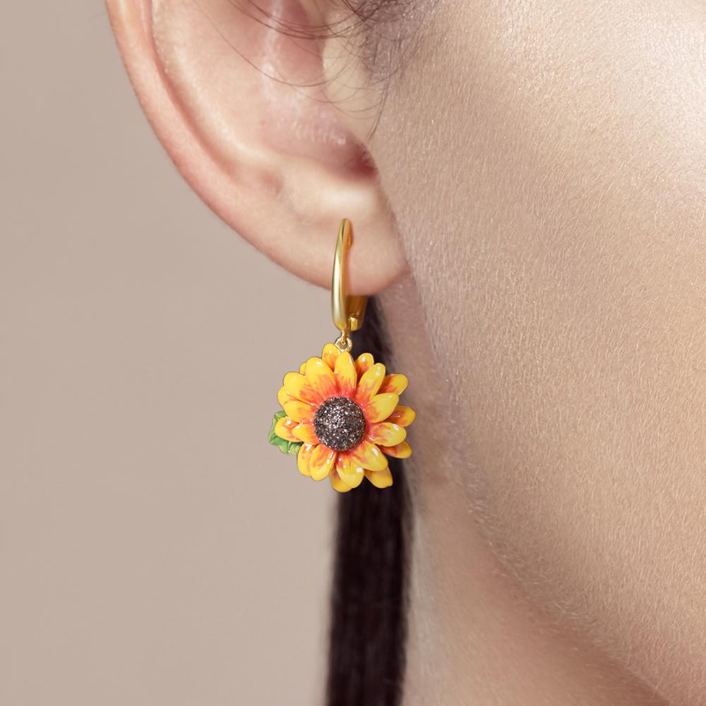 Santuzza Zilveren Oorbellen Voor Vrouwen Pure 925 Sterling Zilver Delicate Zonnebloem Trendy Oorbellen Fijne Sieraden Handgemaakte Emaille