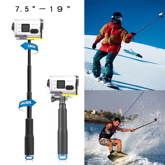 19-49 cm Draagbare Selfie Stok Uitschuifbare Monopod voor Sony Actie Camera HDR-AS100V AS300R AS50 AS200V X3000R AEE