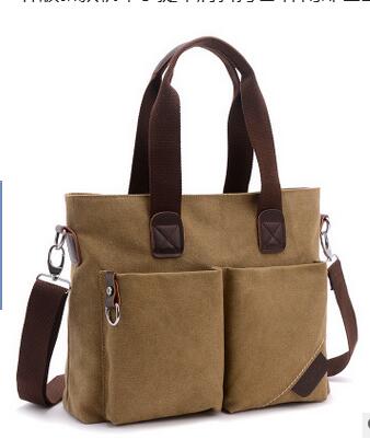 canvas portable shoulder bag leisure Messenger briefcase canvas men bag: Khaki