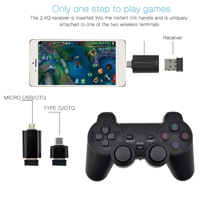 Data frog 2.4 ghz trådløs gaming gamepad til pc spil controller joystick til android smartphone joypad med otg converter