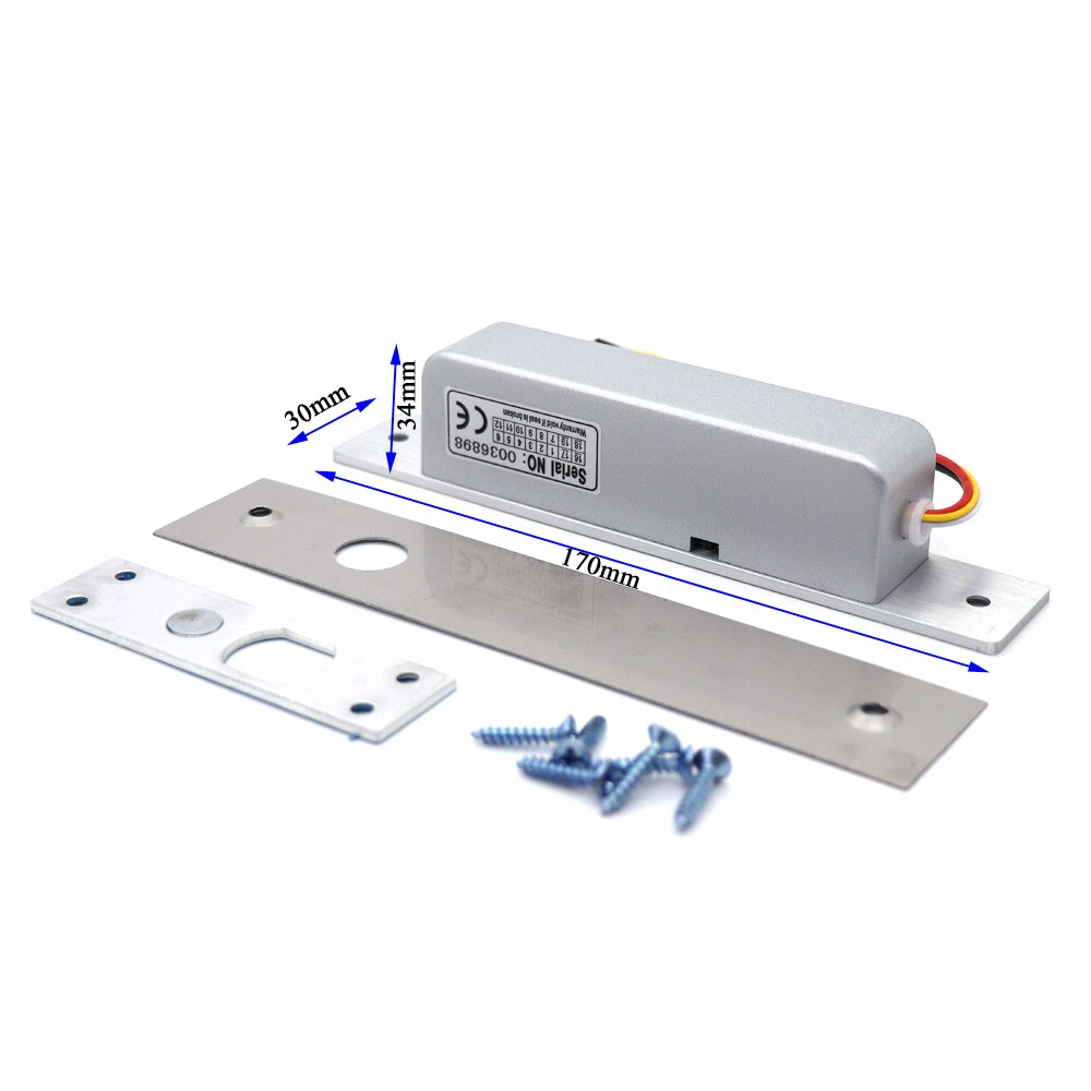 DC 12V Metal Electric Bolt Lock NC Fail Safe Mortise Electronic Access Control Lock Glass Single Door Lock System Door Opener