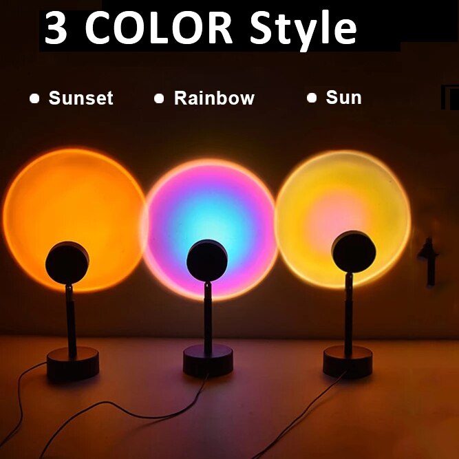 Kleurrijke Zonsondergang Projectie Lamp Usb Led Night Regenboog Sfeer Licht Voor Thuis Koffie Achtergrond Muur Decoratie