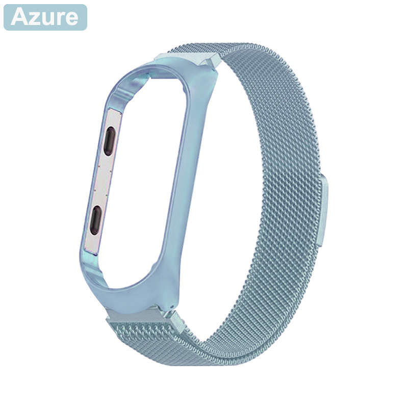 Correa para Xiaomi mi Band 4 pulsera de Metal para mi band 3 correa de muñeca de acero inoxidable para mi band reemplazo pulsera Accesorios: Azure / For Mi Band 4