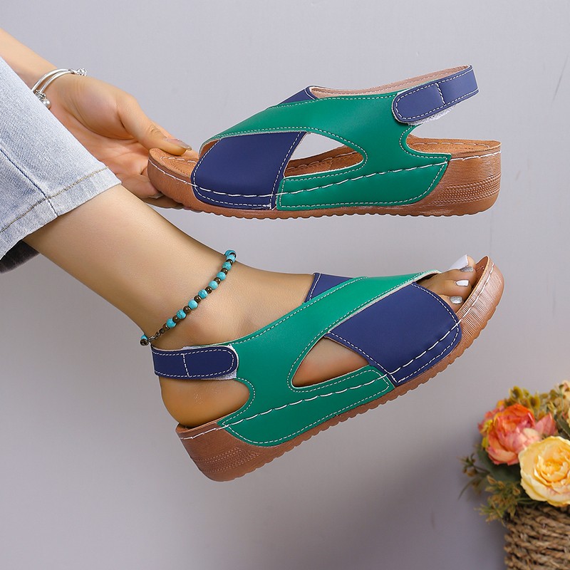 damescontrastkleurige sleehaksandalen Zomer Peep Toe Antislip strandschoenen Vrouw Comfortabel platform Romeinse Sandalias Mujer