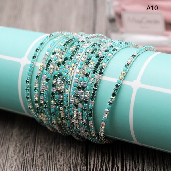 5pcs Ronde Kleurrijke Glinsterende Claw Cup Kettingen Volledige Strass Bangle Armband Sieraden DIY Accessoires: blue green