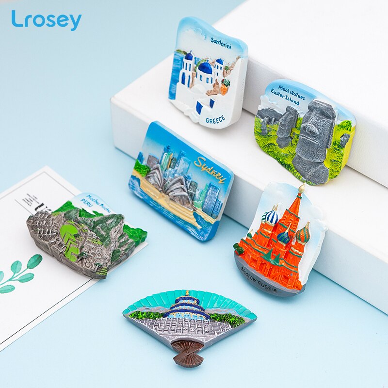 Fridge magnet souvenir Greece Paris Resin refrigerator Magnetic sticker Dubai Sydney home decor kitchen decoration accessories