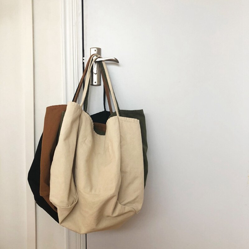 Lærredshåndtaske enkelt bomuldsstof stor kapacitet tote taske til kvinder mænd genanvendelig indkøbstaske shopper