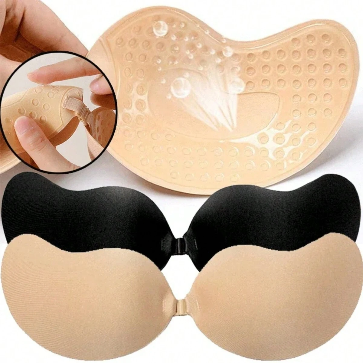 FINETOO, 1 par de ropa interior Invisible para mujer, parche para el pecho nubra, sujetador de copa de Mango hipoalergénico de Color de remolque, silicona que no se cae fino