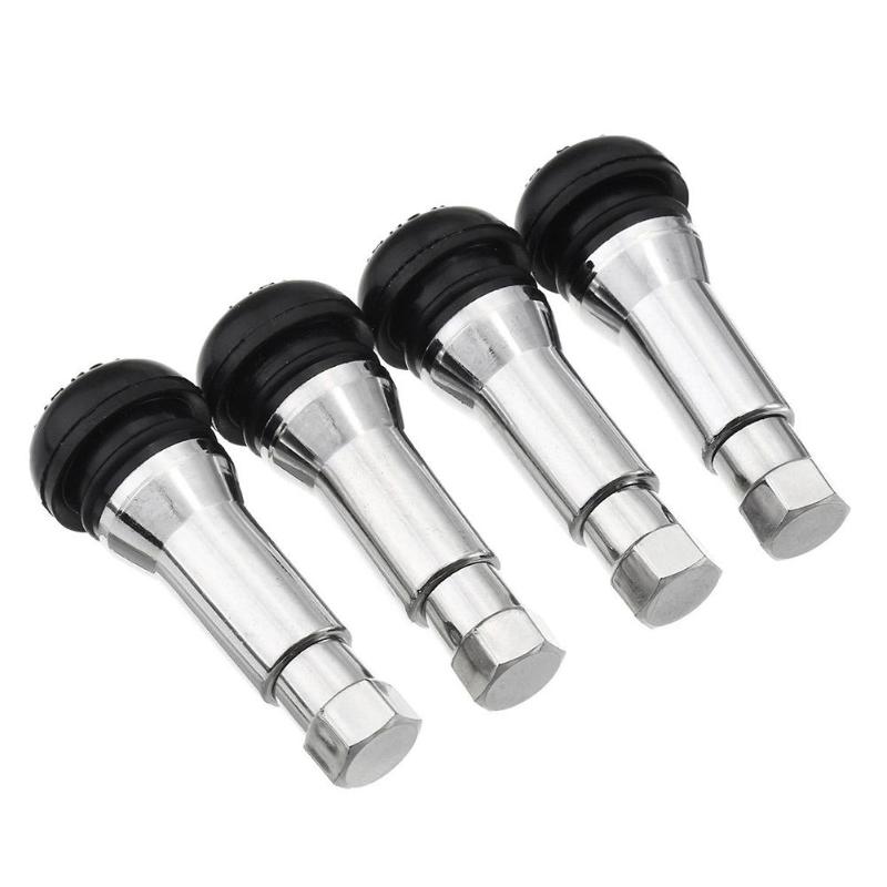 4pcs TR414 Chrome Aluminium Tubeless Snap In Wheel Tyre Tire Valve Stems Rubber Dust Caps Valve Stems & Caps
