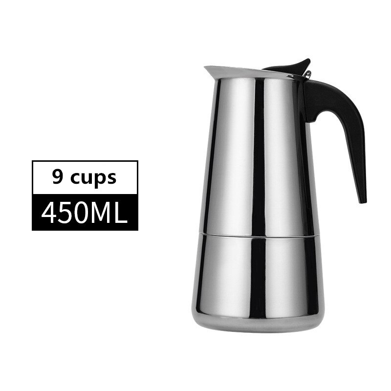 600ml Large Capacity Stainless steel 304 Moka Pot Coffee Maker Stovetop Espresso Maker Mixpresso Coffee 2-12cup: 9cups-450ml-A