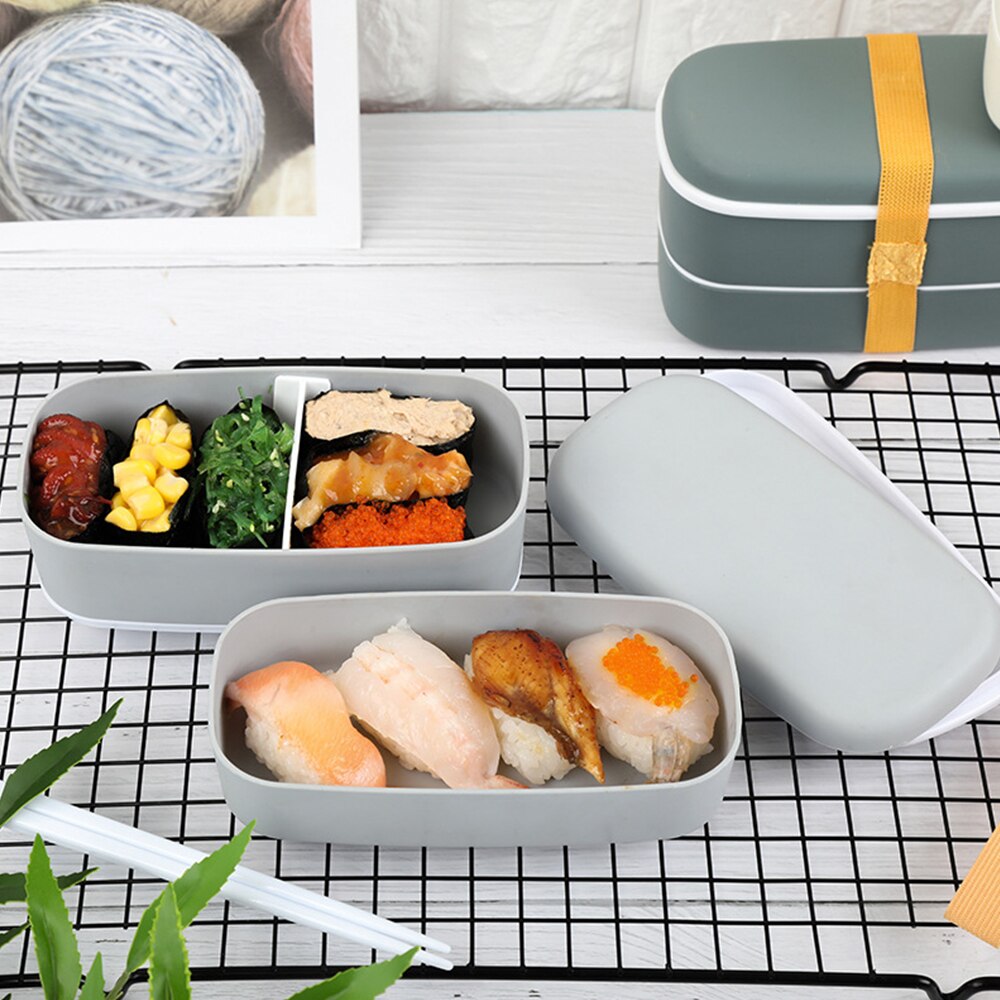 Microwavable 2Layer Lunch Box With Compartments Leakproof Bento Box Insulated Food Container With Chopsticks