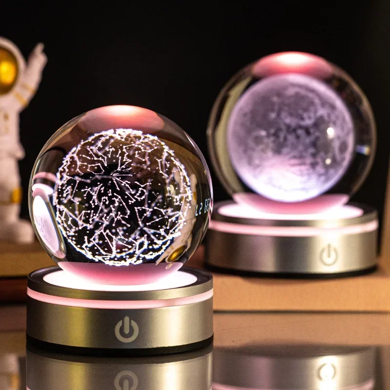 Luces nocturnas de bola de cristal, lámpara de mesa de Luna RGB 3D, planeta brillante, Galaxia, astronauta, decoración de mesa, para niños
