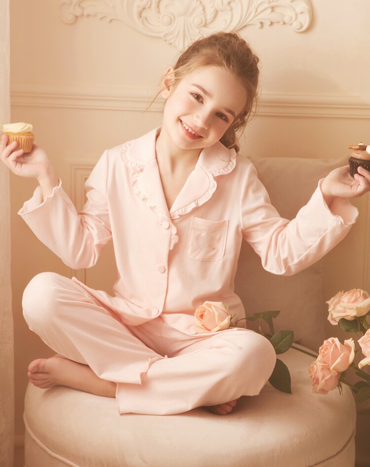 Set di pigiami per colletto rovesciato da principessa per bambina per bambini. Top a manica lunga + pantaloni. set di pigiami per cimosa Stringy per bambini