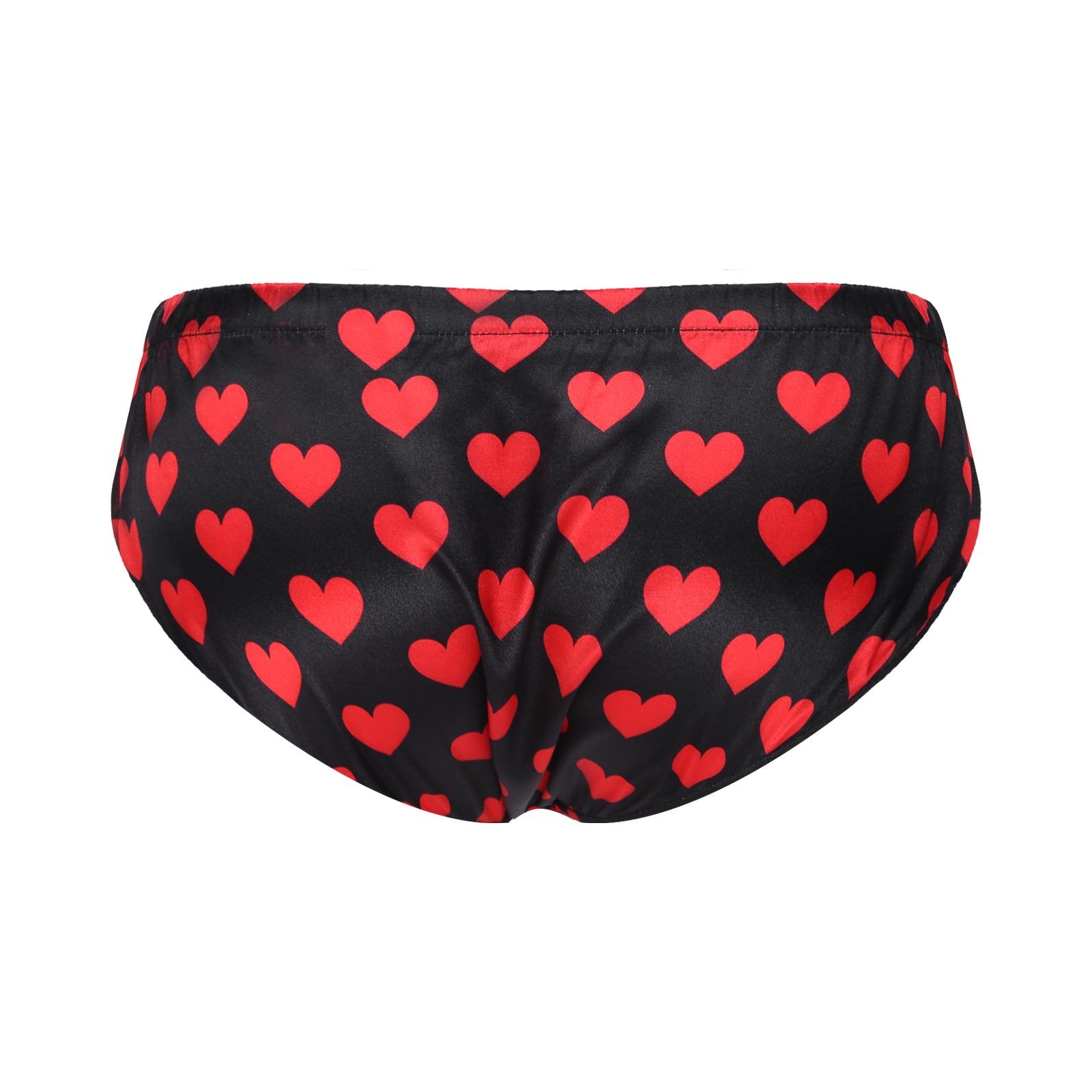 Mens Lingerie Sissy Underwear Heart Printed Satin Briefs Panties Low Waist Elastic Waistband Bulge Pouch Underpants