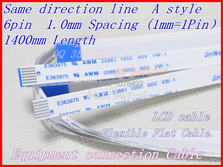 1.0mm Spacing +1400mm Length +6Pin A / same direction line Soft wire FFC Flexible Flat Cable. 6P*1.0A*1400MM
