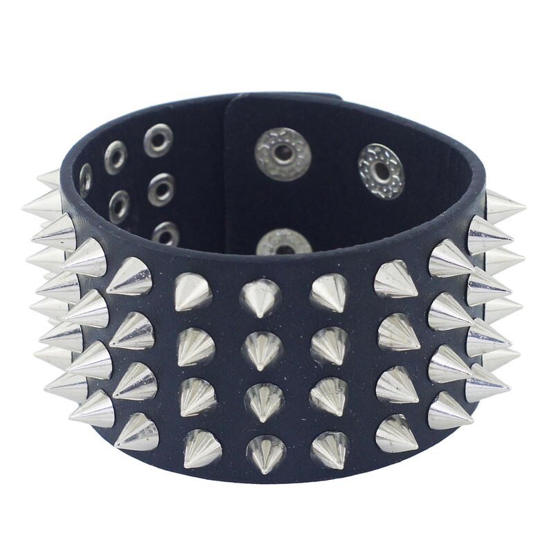 Unieke Vier Rij Spits Toelopend Spikes Rivet Stud Brede Manchet Lederen Punk Gothic Rock Unisex Bangle Armband Mannen Sieraden S263