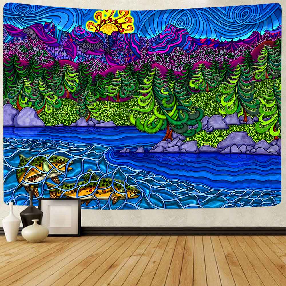 Simsant trippy berg wandtapijt hippie psychedelische paddenstoel zonsondergang wandtapijten voor woonkamer slaapkamer woondecoratie