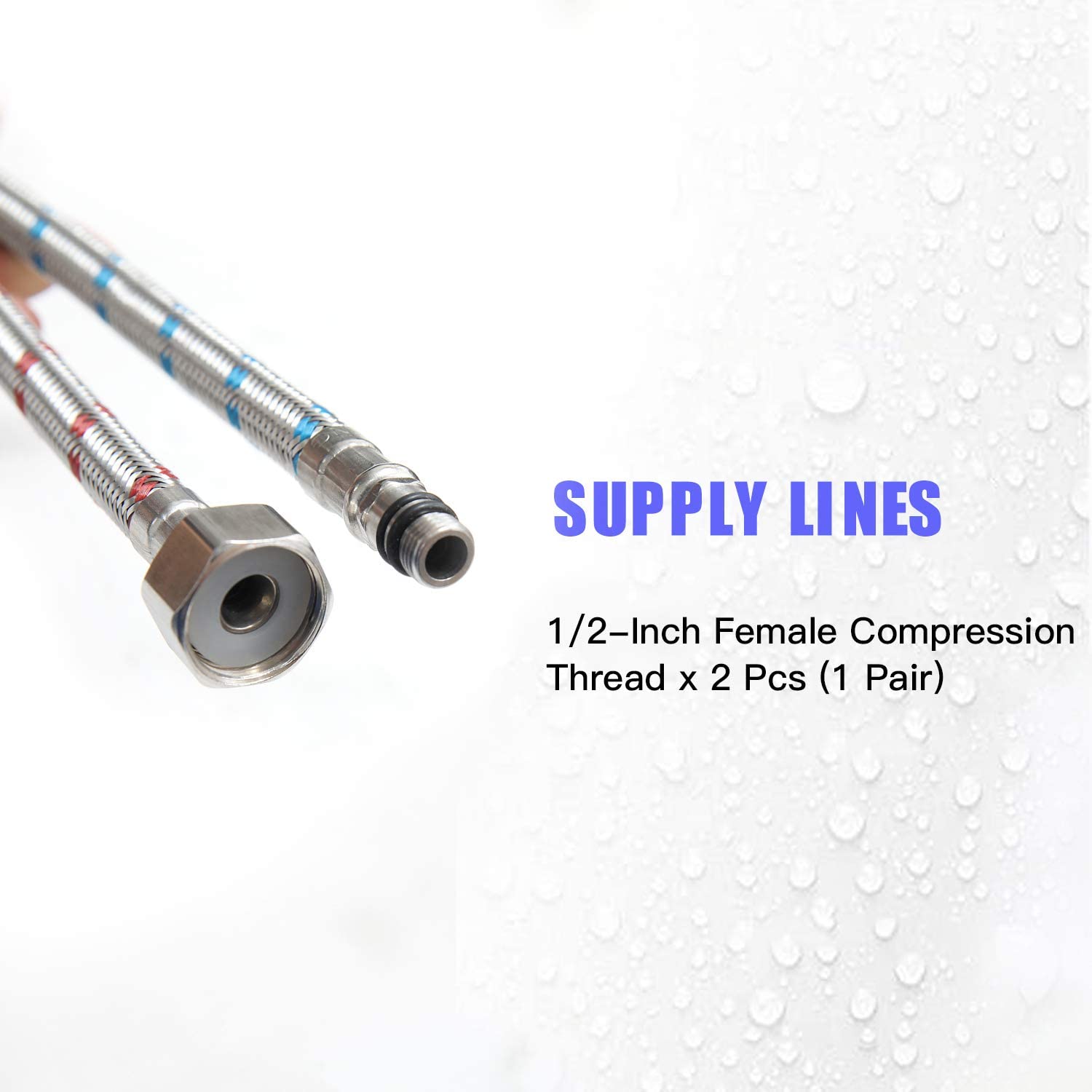 40/60/80cm Long Bathroom Kitchen Faucet Connector Braided Stainless Steel Supply Hose 1/2" Female Compression Thread 2pc/set