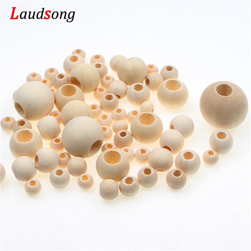 10-40mm Big Hole Natural Wooden Beads Round Ball Loose Spacer Beads For Jewelry Making DIY Bracelet NecklaceSsupply